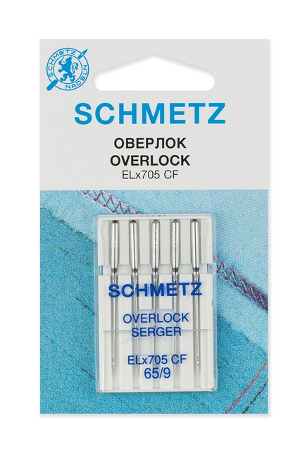 Иглы оверлок для плоскошовных машин, хром. ELx705 CF № 65/9, 5 шт. Schmetz 0701481