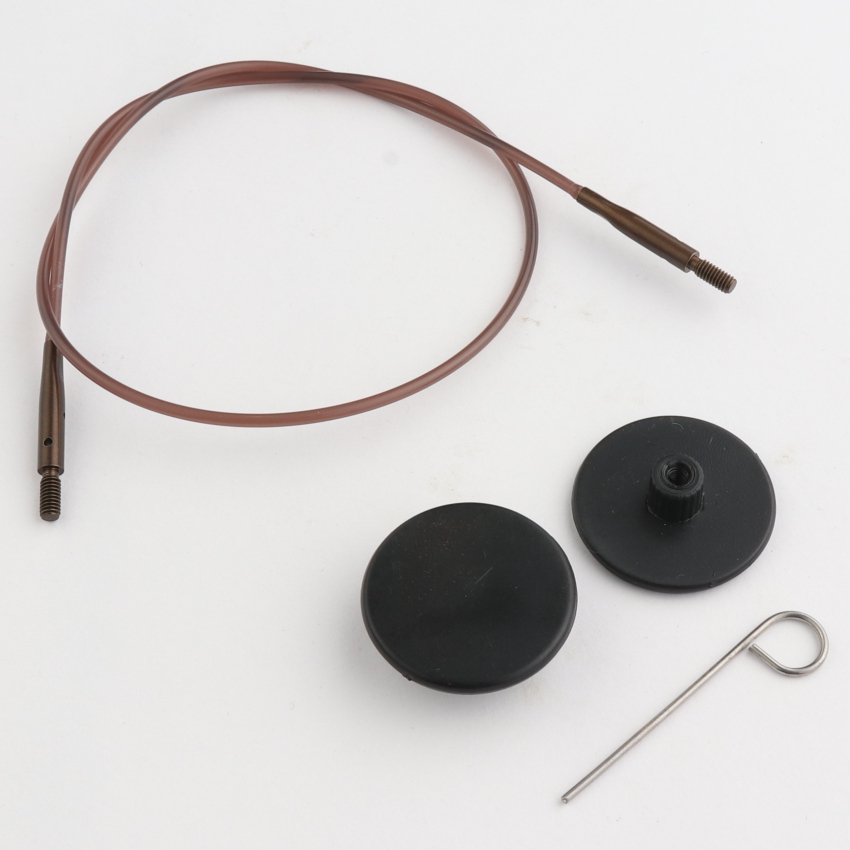 Набор: коричневый тросик 28см (50см), заглушки и кабельный ключик KnitPro, 31292