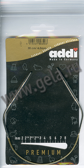 Спицы круговые супергладкие, никель, ADDI 105-7, 30 см №4.0