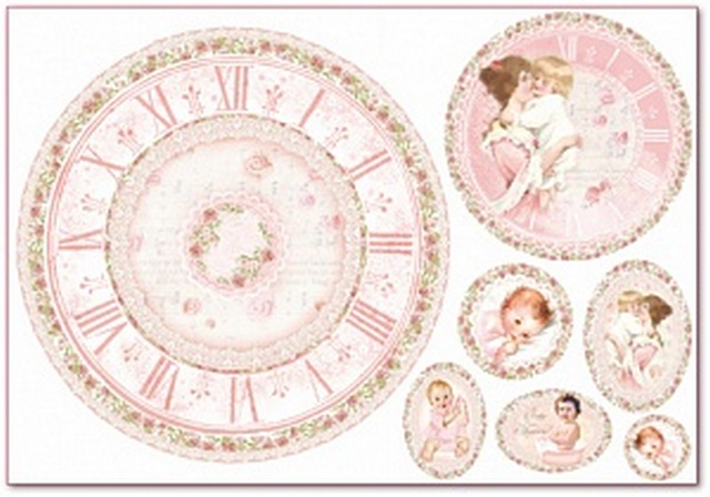 Бумага рисовая для декупажа Stamperia, 1 лист, 48*33 см Часы для малышки