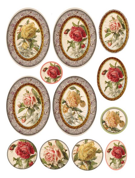 Бумага рисовая мини - формат, "Фрагменты с розами", 21 х 29,7 см (А4), 28 г/м2