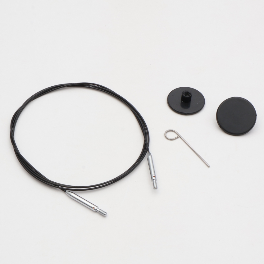 Набор Thin & Flex: черный вращ. (360°) тросик 94 см (120 см), 2 загл. и каб. ключик KnitPro,10596