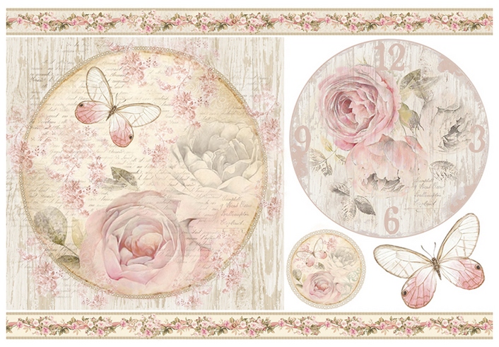 Бумага рисовая для декупажа Stamperia DFS350 Розы шебби - рамки 48х33 см, 28 г/ кв.м, 