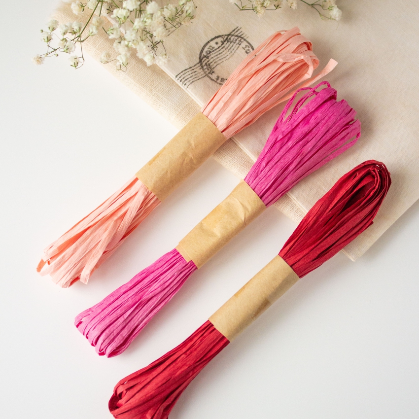 Набор для творчества NT-234 Рафия бумажная 3 шт. (бледно-розовый, розовый, красный)