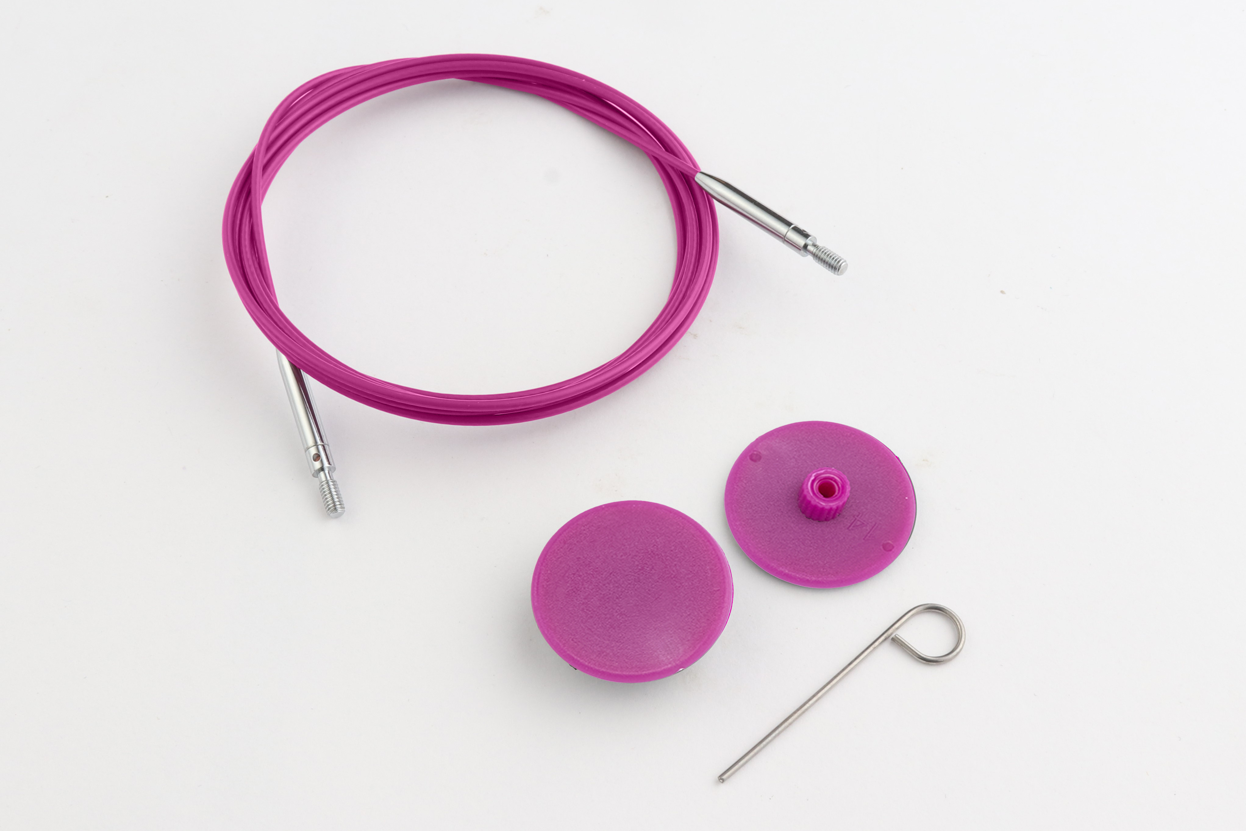 Набор: фиолетовый вращающийся (на 360°) стальной тросик 126см (150см), 2 заглушки и кабельный ключик