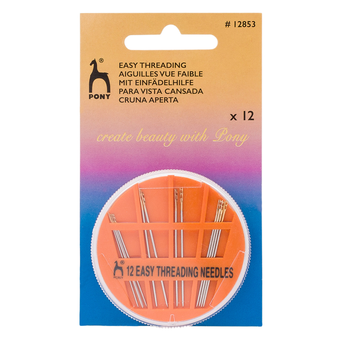 Иглы ручные с упрощенным вдеванием с золот.ушком Easy Threading Compact, №4-8, 12шт,PONY 12853