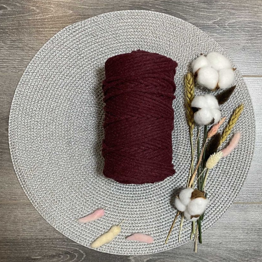 Шнур хлопковый 5 мм (бордовый) 50м