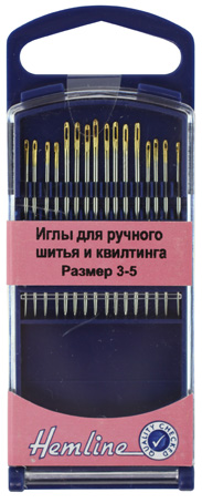 Иглы ручные "Hemline" 281G.35 для квилтинга в пластиковом контейнере №3-5, 16 шт