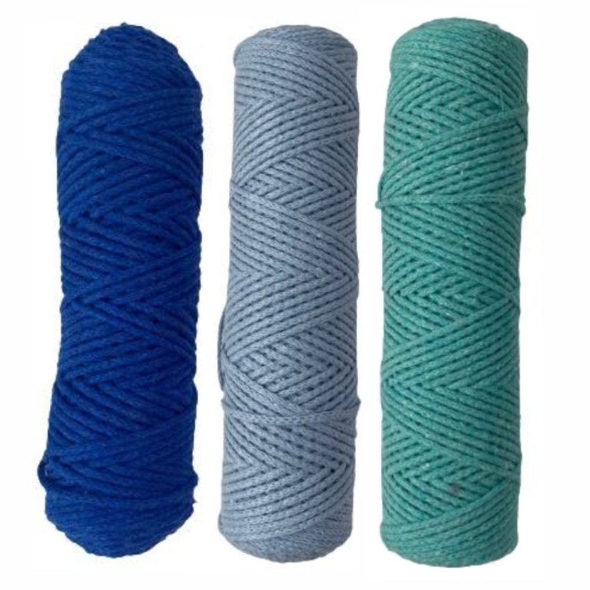 Набор шнуров хлопковых 3мм (синий+голубой+мятный)