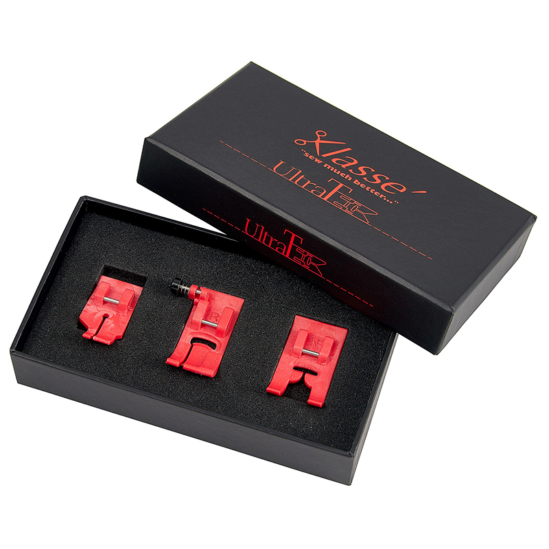 Набор скользящих тефлоновых прижимных лапок Klasse«Ultra»для швейных машин,цвет красный,3 вида.AK620