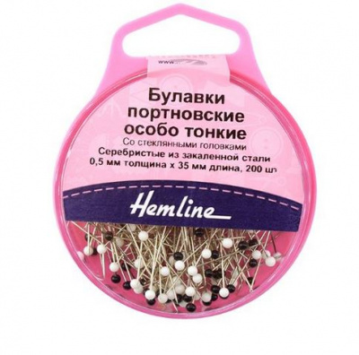 Булавки портновские особо тонкие «Hemline» 675  35 мм, 200шт., ассорти белые и черные