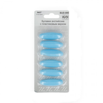 Булавки английские "BLITZ" BUD-006 с пласт. верхом 36 мм 6 шт, цв.07 голубой