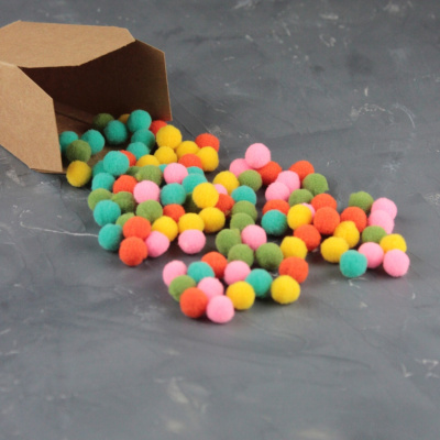 Помпоны, 10  мм, 100 шт/упак, 100% полиэстер, 5 цветов в ассортименте по 20 шт, ТМ Рукоделие 