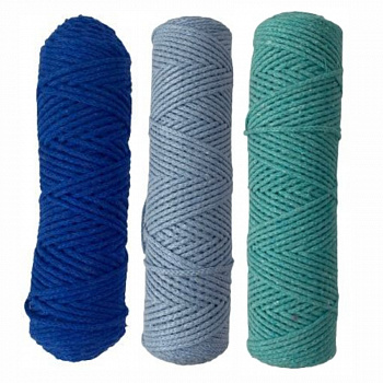 Набор шнуров хлопковых 3мм (синий+голубой+мятный)