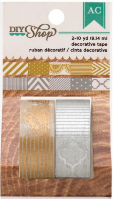 Клейкая лента бумажная "American Crafts" AC DIY Shop  366613 «Gold & Silver» 2шт