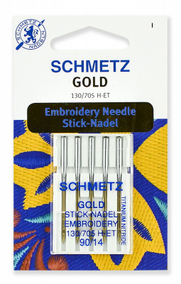 Иглы для вышивки Gold, титаниум 130/705H-ET № 90, 5 шт. Schmetz 0708060