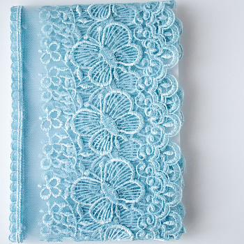 Кружево на жесткой сетке Exclusive арт.TBY 3BS228W1 шир.120мм цв.B1515 голубой уп.13,71м