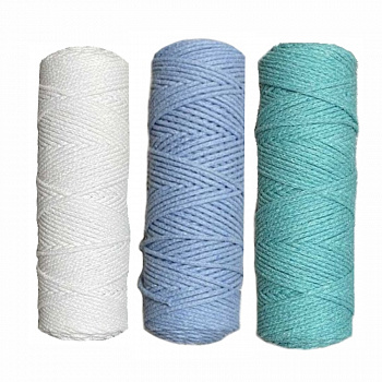 Набор шнуров хлопковых 3мм (белый+голубой+мята)