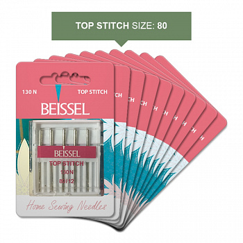 Иглы д/бытовых швейных машин с удлинен. ушком(Top Stitch),5 шт, № 80, 130 N/блистер, BEISSEL