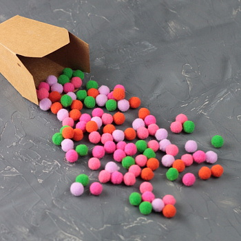 Помпоны, 10  мм, 100 шт/упак, 100% полиэстер, 5 цветов в ассортименте по 20 шт, ТМ Рукоделие 