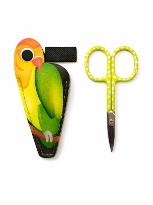 Ножницы для вышивания в чехле "Попугай" B4849 лаймовые в белый горошек 9,3 см,