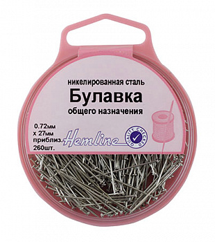 Булавки-гвоздики «Hemline» 705 в пластиковом круглом контейнере (ок.260 шт) 27мм х 0,72мм 