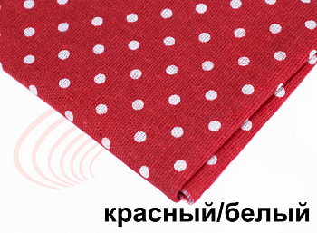 Ткань Лен "Горошек 4 мм", шир. 150 см, цвет: красный/белый