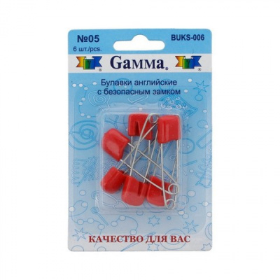 Булавки английские с безопасным замком "Гамма" BUKS-006 6шт №05 красный