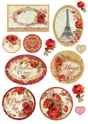 Бумага рисовая мини-формат Stamperia DFSA4137  Красные розы , 1 лист