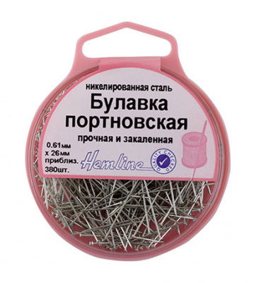 Булавки-гвоздики портновские «Hemline» 719 в пластик. круглом боксе, 26 мм, 0,61мм, 25гр (ок.380шт)