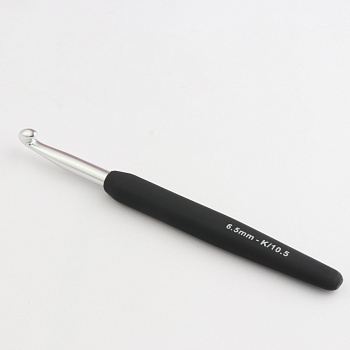 Крючок алюминиевый для вязания с эргономичной черной ручкой, серебристый цвет, 6,50мм, KnitPro 30887