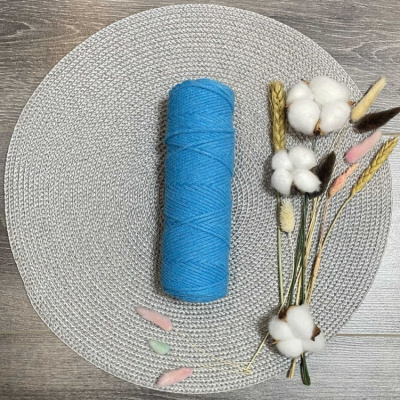 Шнур хлопковый 4 мм без сердечника (бирюзовый) 50м 043Т