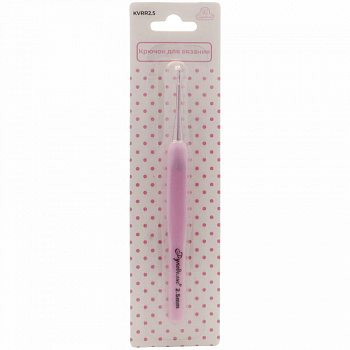 Крючок вязальный "Рукоделие" односторонний алюминиевый с прорезиненной ручкой, розовый, 2.5мм