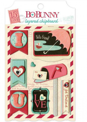 Набор клеевых 3D чипбордов BoBunny 13509509 «Love Letters Layered Chipboard» 8шт.