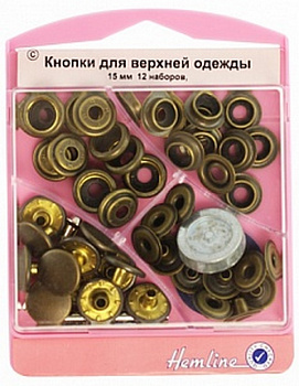 Кнопки для верхней одежды "Hemline" 405S.A,  античная латунь 15мм, 12наборов