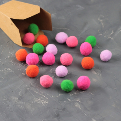 Помпоны, 20  мм, 20 шт/упак, 100% полиэстер, 5 цветов в ассортименте по 4 шт, ТМ Рукоделие 