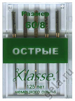Иглы"Klasse" A6135/60 для швейных машин острые, №60, 5 шт