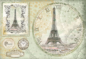 Бумага рисовая для декупажа Stamperia DFS347 "Эйфелева башня - часы"1 лист, 48*33 см