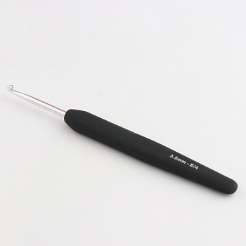 Крючок алюминиевый для вязания с эргономичной черной ручкой, серебристый цвет, 3,50мм, KnitPro,30814