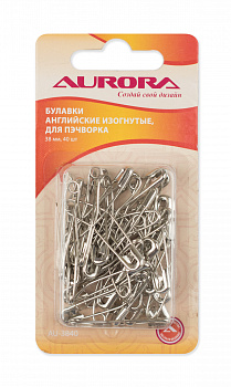 Булавки AURORA  AU-3840 английские изогнутые, 38 мм, 40 шт.