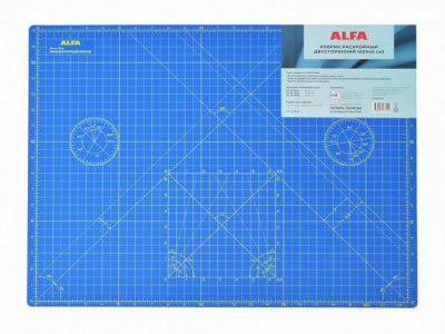Коврик раскройный ALFA двусторонний,60*45 см, цвет синий, 2 мм
