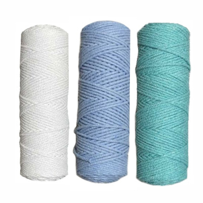 Набор шнуров хлопковых 4мм (белый+голубой+мята)