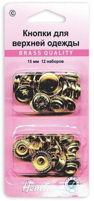 Кнопки для одежды HEMLINE 405R.G золото, металл 15 мм, 12 шт.