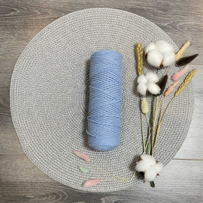 Шнур хлопковый 4 мм без сердечника (голубой) 50м