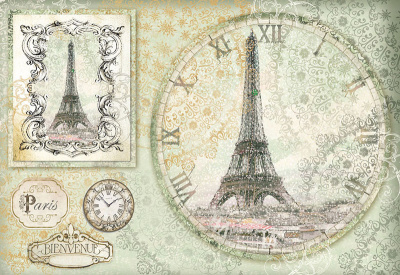 Бумага рисовая для декупажа Stamperia DFS347 "Эйфелева башня - часы"1 лист, 48*33 см
