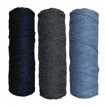 Набор шнуров хлопковых 3мм (чёрный+тёмно серый+джинс)