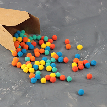 Помпоны, 8  мм, 100 шт/упак, 100% полиэстер, 5 цветов в ассортименте по 20 шт, ТМ Рукоделие 