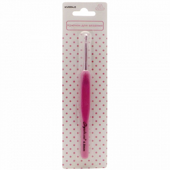 Крючок вязальный "Рукоделие" односторонний алюминиевый с прорезиненной ручкой, розовый, 4.0мм