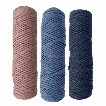 Набор шнуров хлопковых 3мм (пудра+темный джинс+джинс)