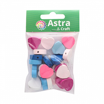 Бусины деревянные Astra&Craft 4AR405 , цветной микс,сердечки, 15гр/упак,